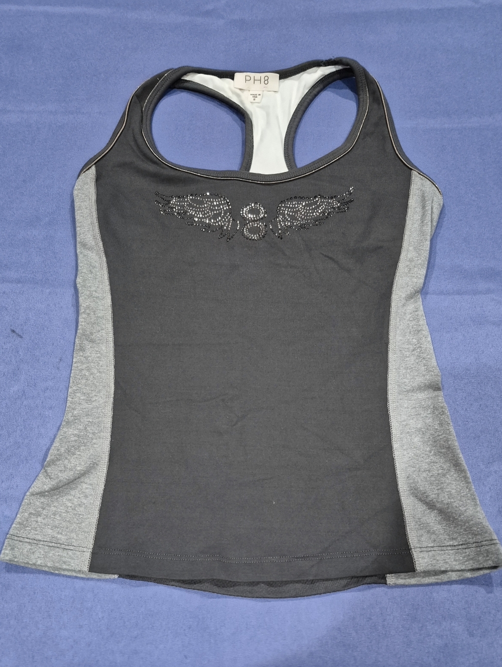 (PH8) Bebe Sport Logo Dark Graphite/Grey Tank w/Shelf Bra - XS/S.